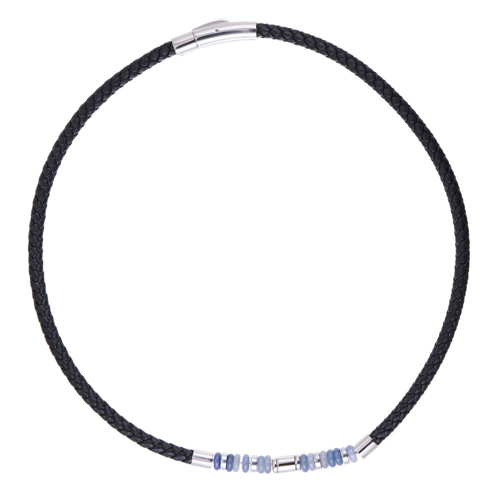AAB Co stainless steel leather necklace with hematite and sodalite beads