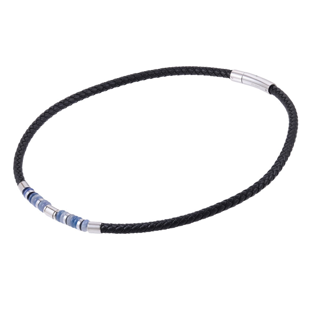 AAB Co stainless steel leather necklace with hematite and sodalite beads
