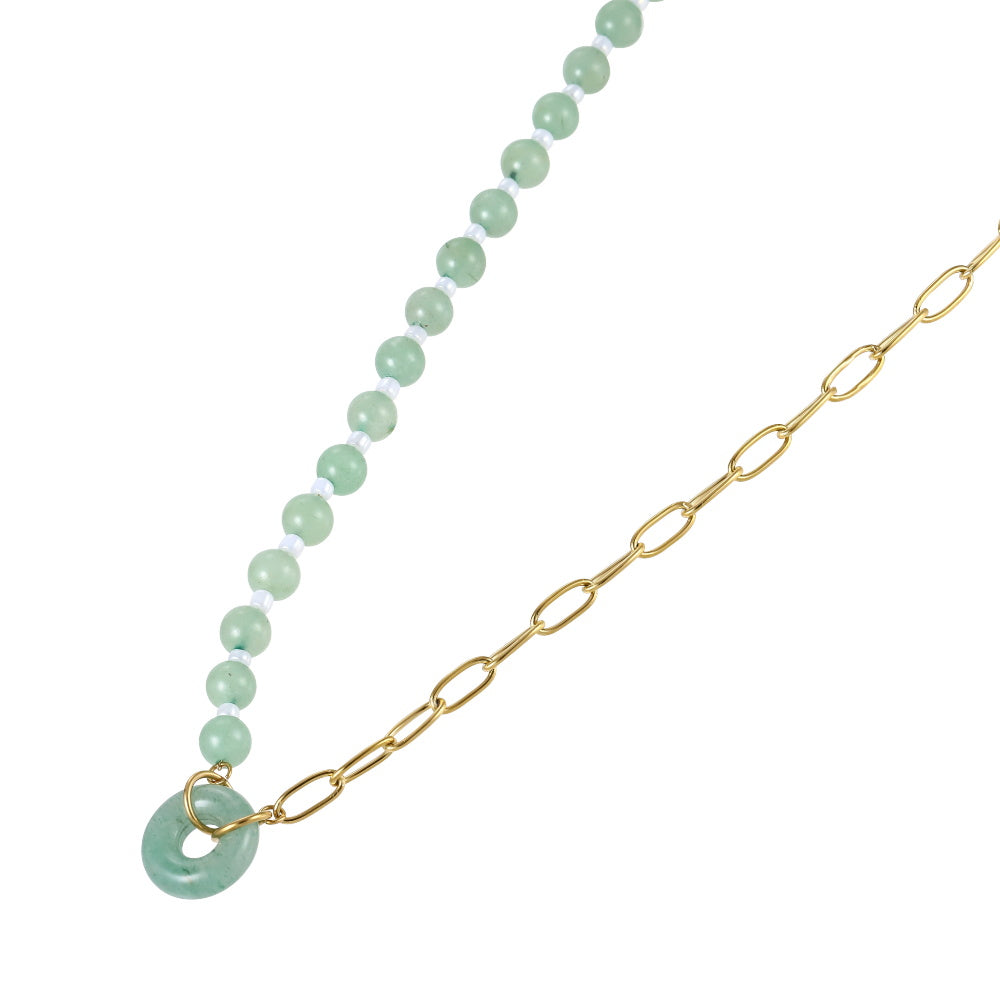 AAB natural stone necklace with green aventurine and glass beads, modern stainless steel jewelry, OEM ODM custom manufacturer.