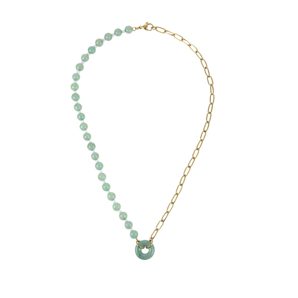 AAB natural stone necklace with green aventurine and glass beads, modern stainless steel jewelry, OEM ODM custom manufacturer.