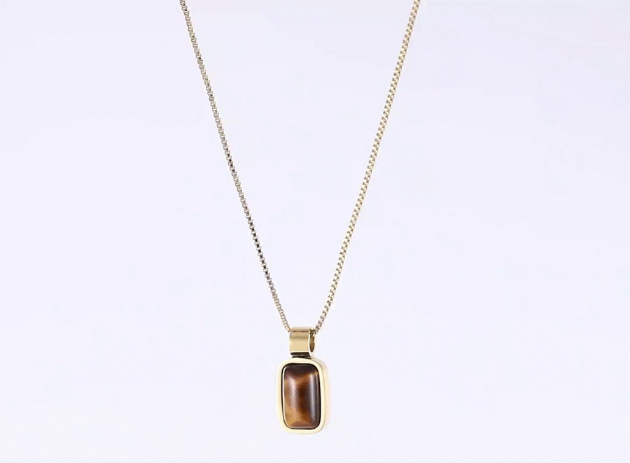NSS1140 STAINLESS STEEL NECKLACE WITH NATURAL RECTANGLE STONE