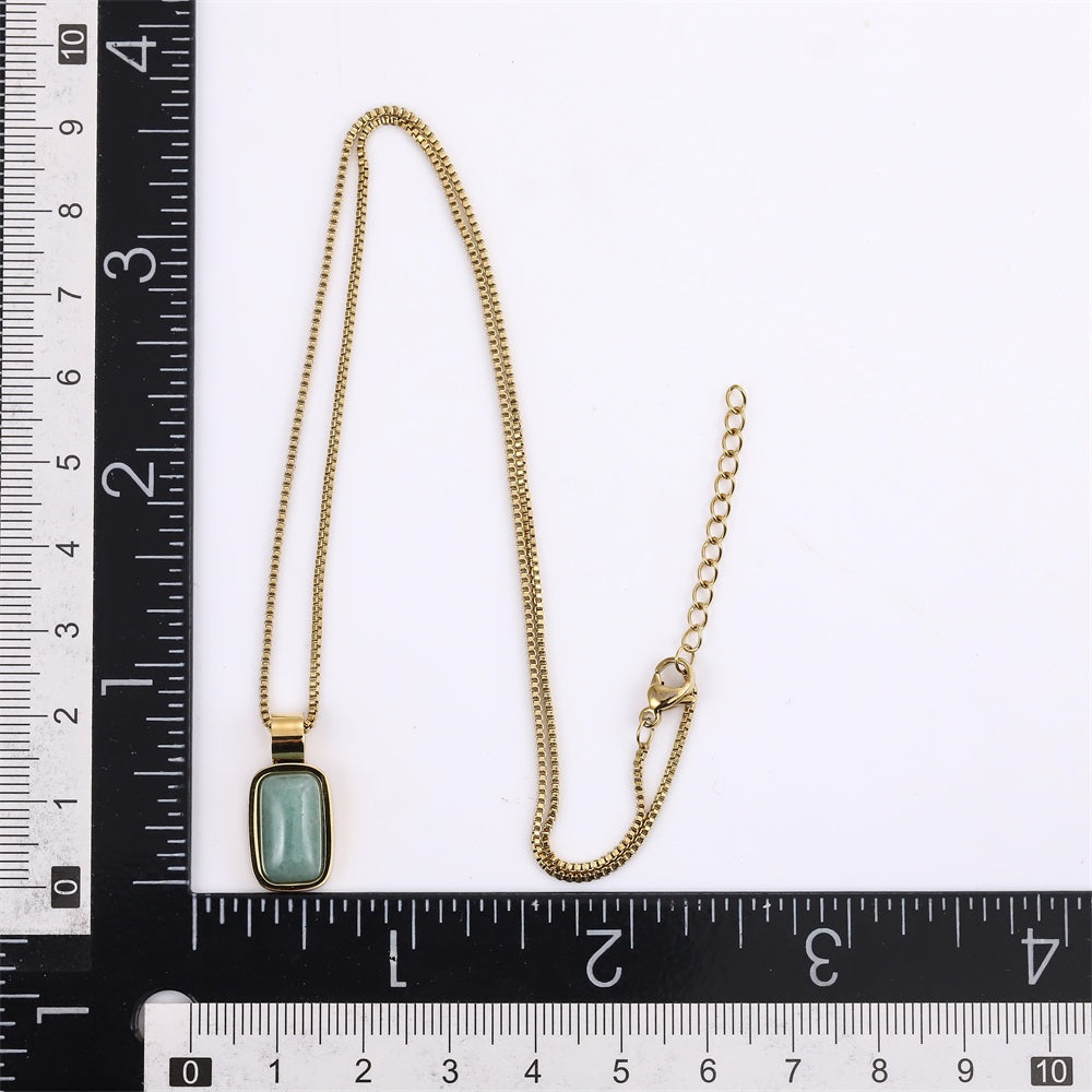 NSS1140 STAINLESS STEEL NECKLACE WITH NATURAL RECTANGLE STONE