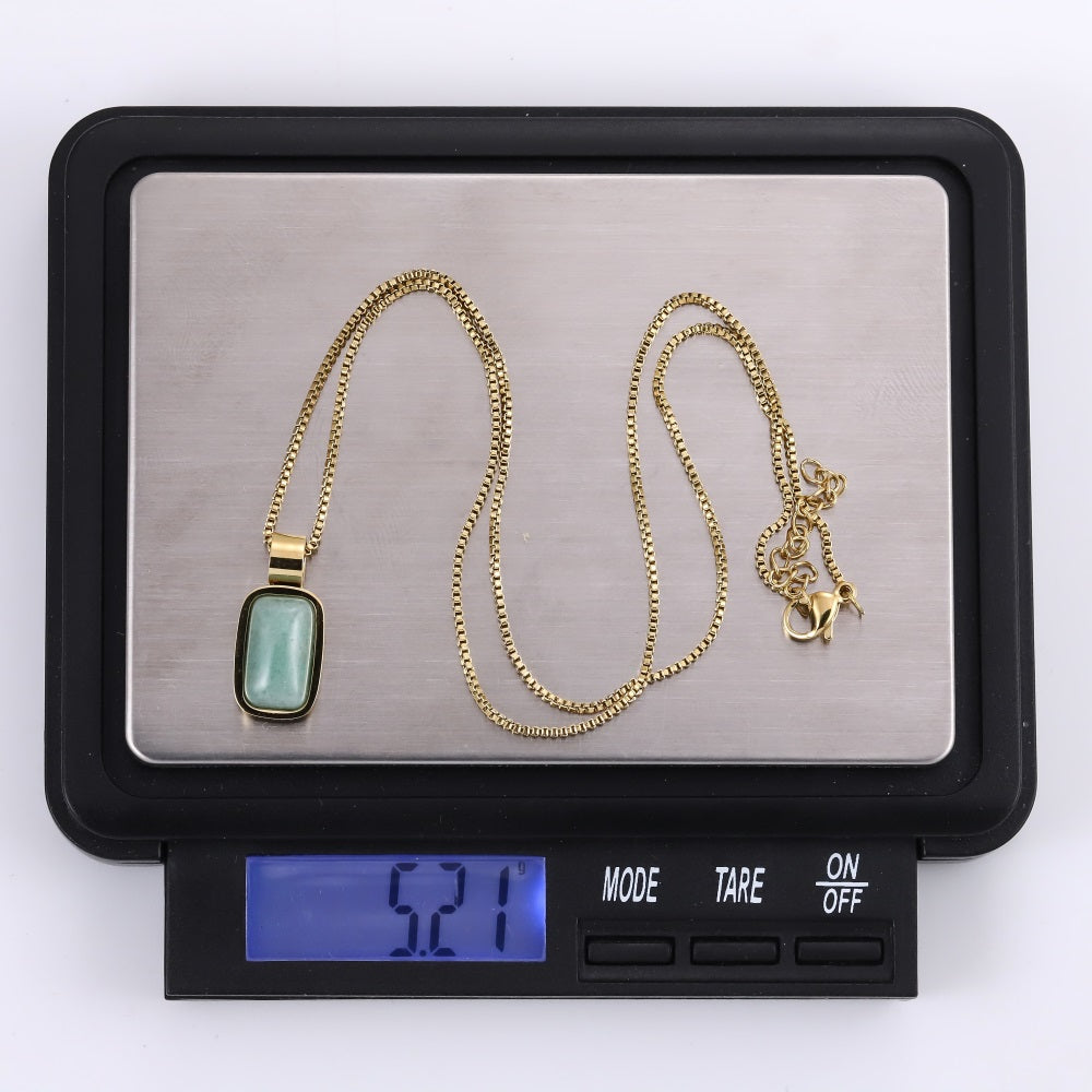 NSS1140 STAINLESS STEEL NECKLACE WITH NATURAL RECTANGLE STONE