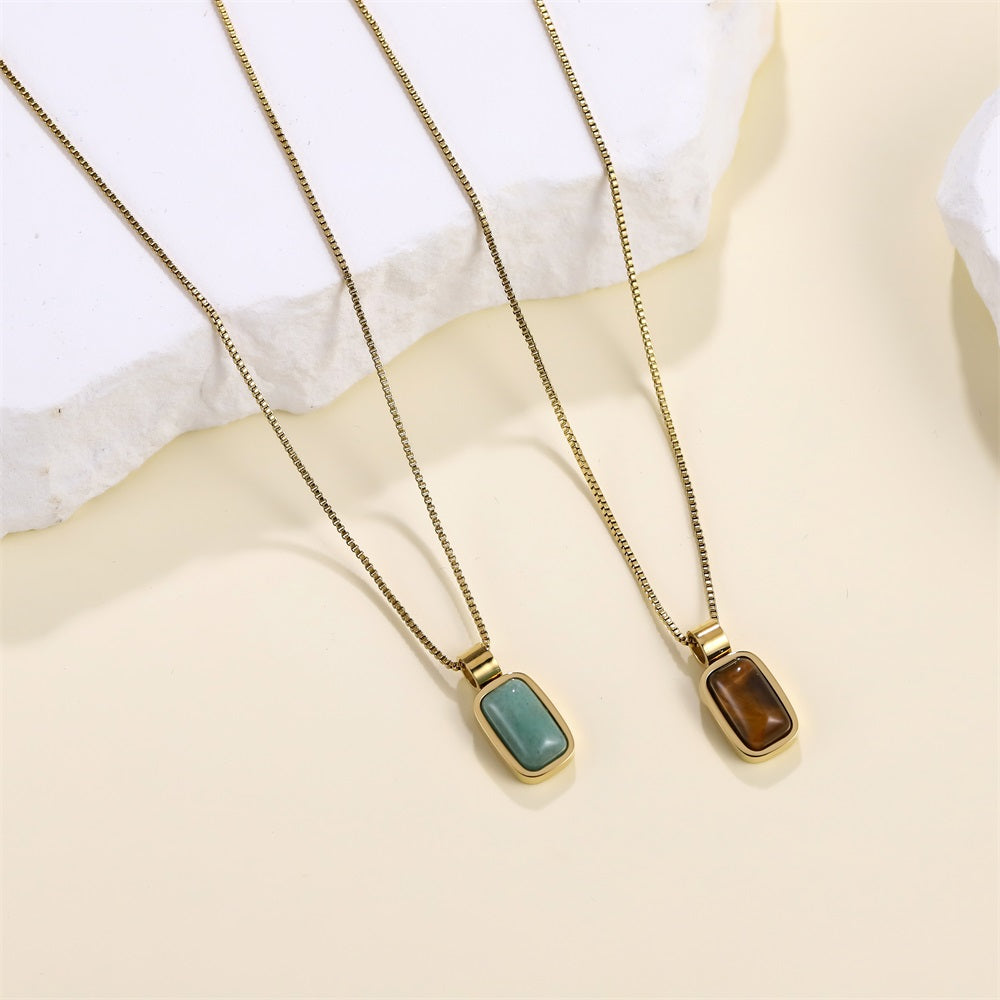 NSS1140 STAINLESS STEEL NECKLACE WITH NATURAL RECTANGLE STONE