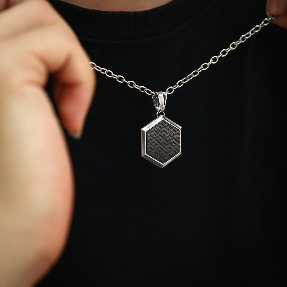 stainless steel pendant, pattern, hexagon pendant, manpower