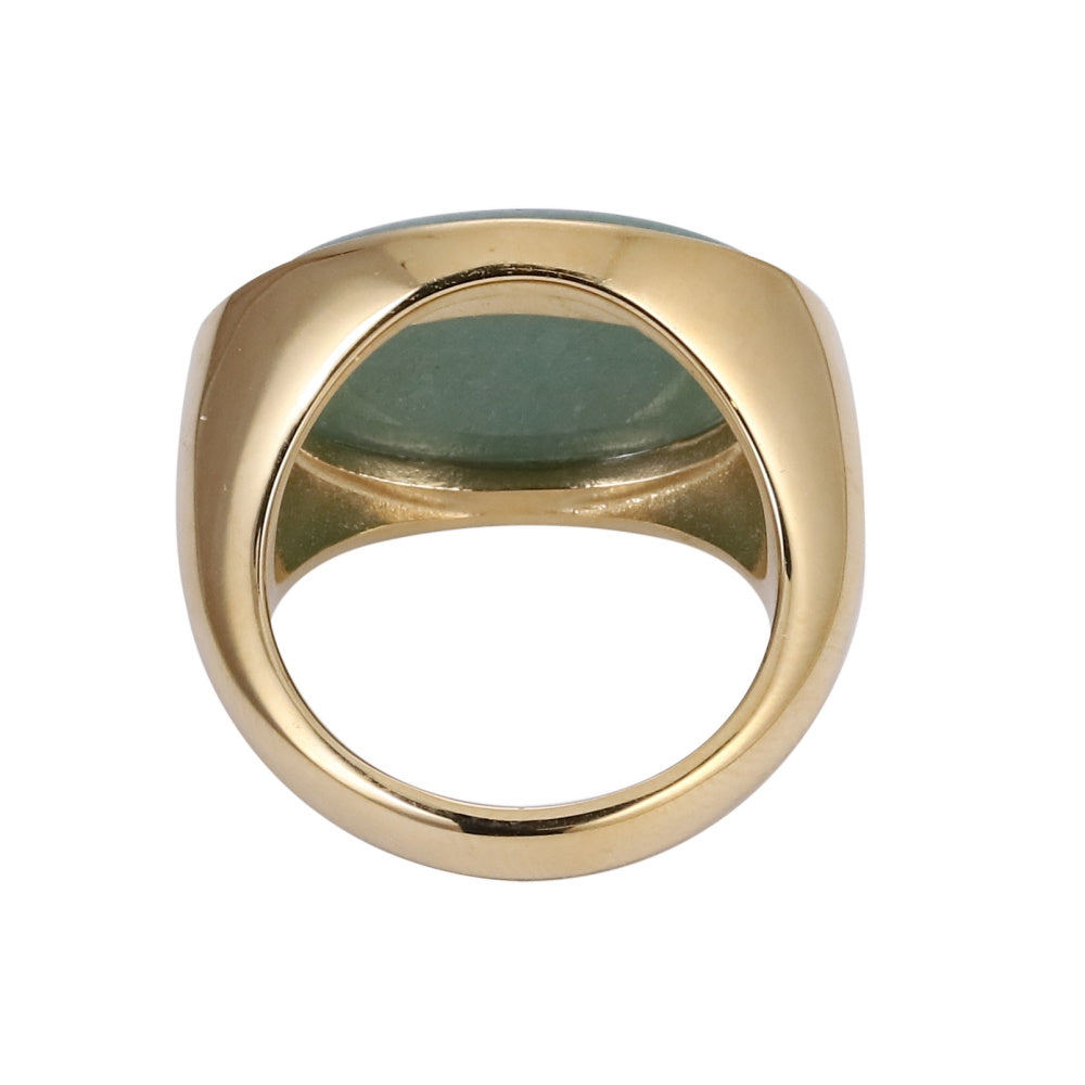 AAB Co stainless steel rectangle stone ring with natural green aventurine in 14K gold finish