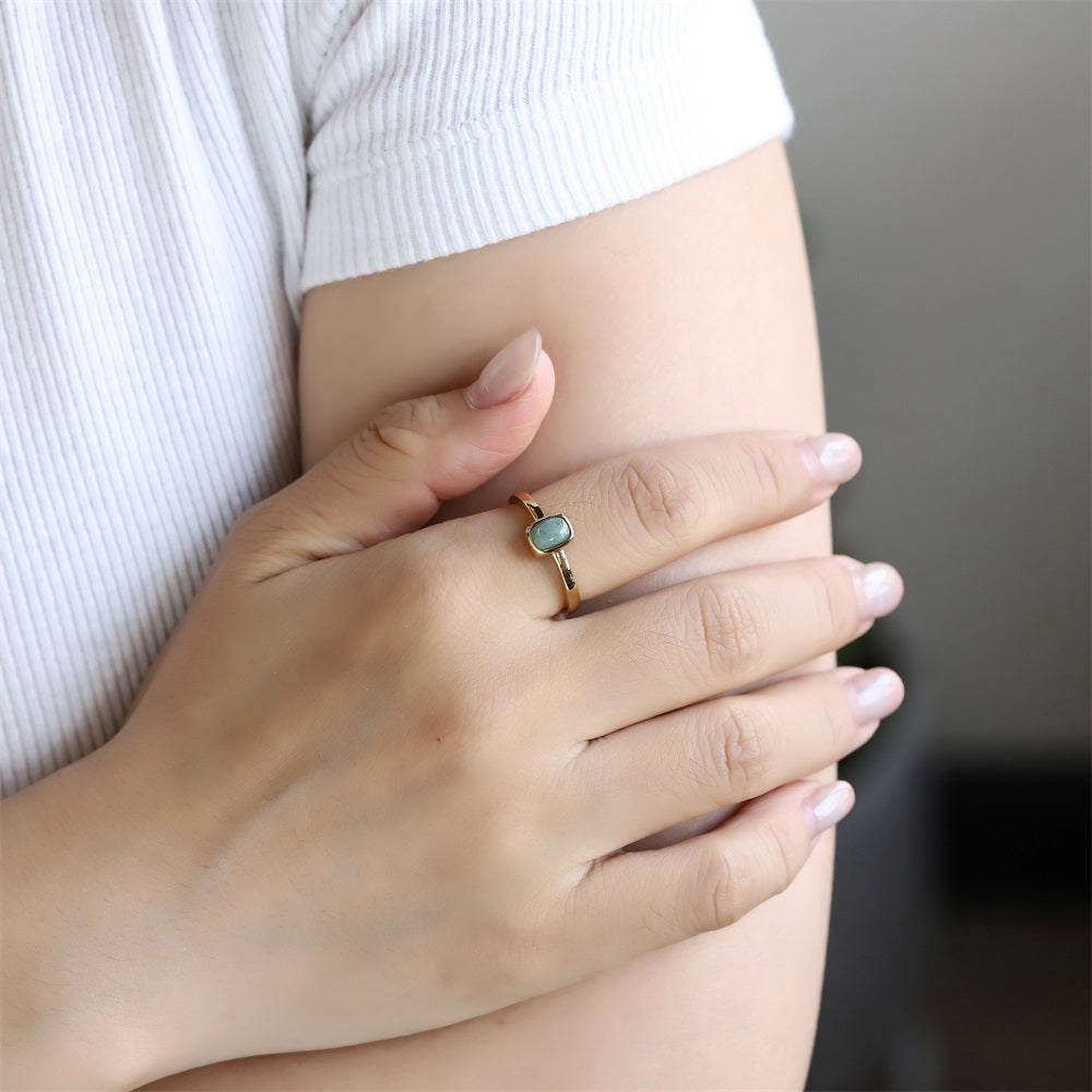 RSS1141 STAINLESS STEEL RING WITH NATURAL RECTANGLE STONE