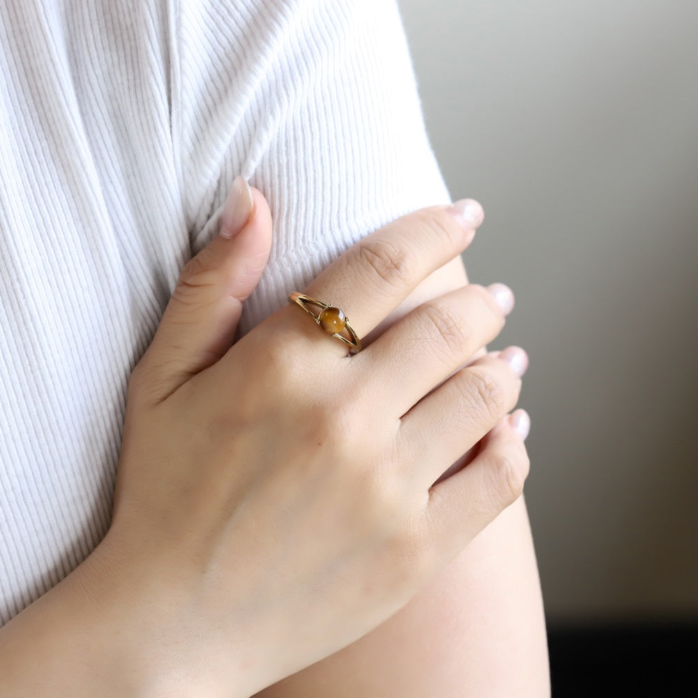 RSS1142 STAINLESS STEEL RING WITH NATURAL ROUND STONE