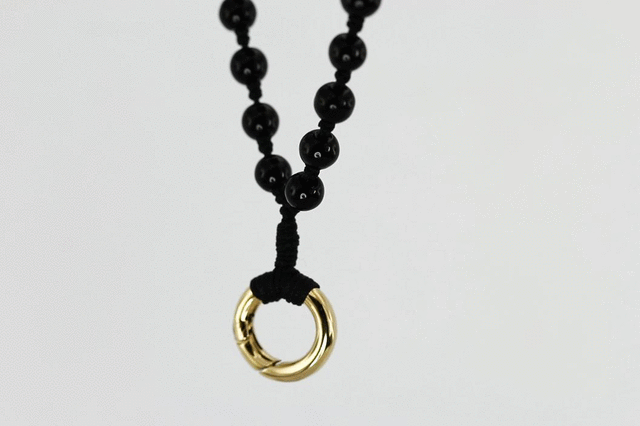 MNSS11 BEAD NECKLACE WITH STAINLESS STEEL RING AAB CO..