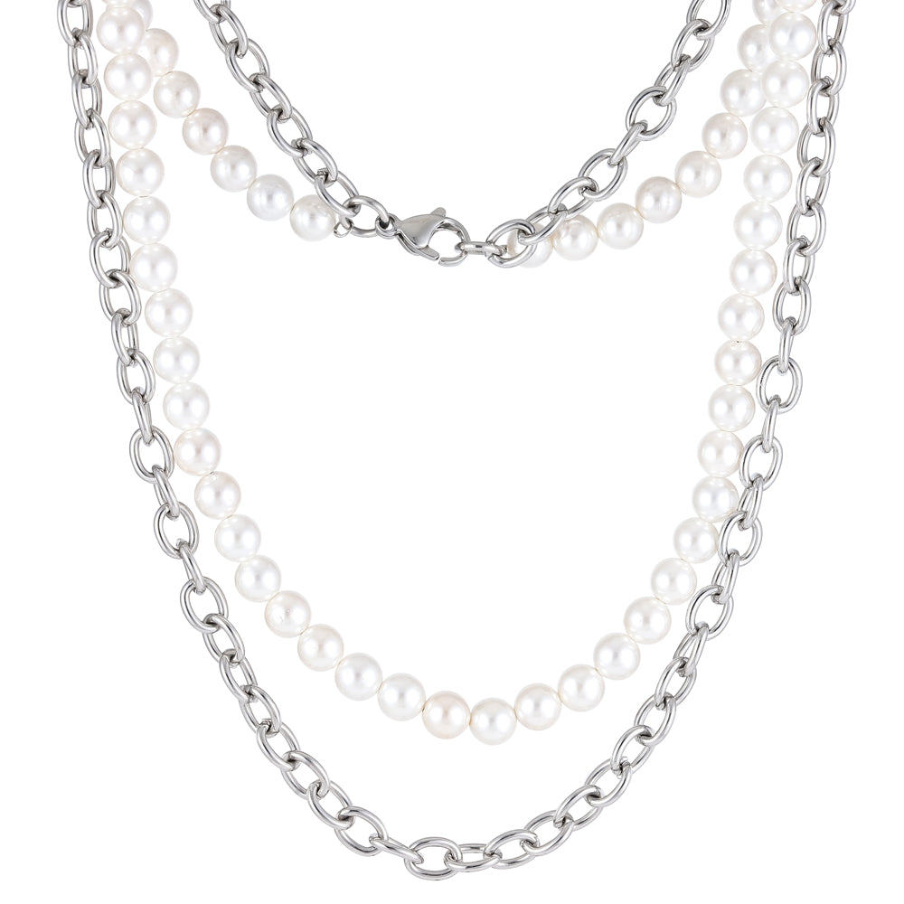 NSS862 STAINLESS STEEL NECKLACE WITH SHELL PEARL AAB CO..