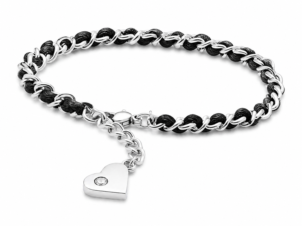INBR102J.JU STAINLESS STEEL BRACELET W SILK AND CZ