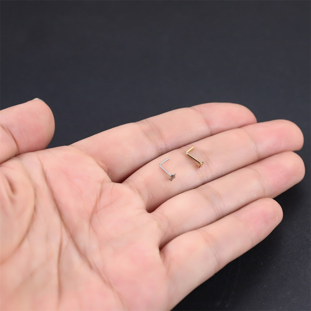 ABBN01 G-23 TITANIUM L-SHAPE NOSE STUD WITH STAR DESIGN