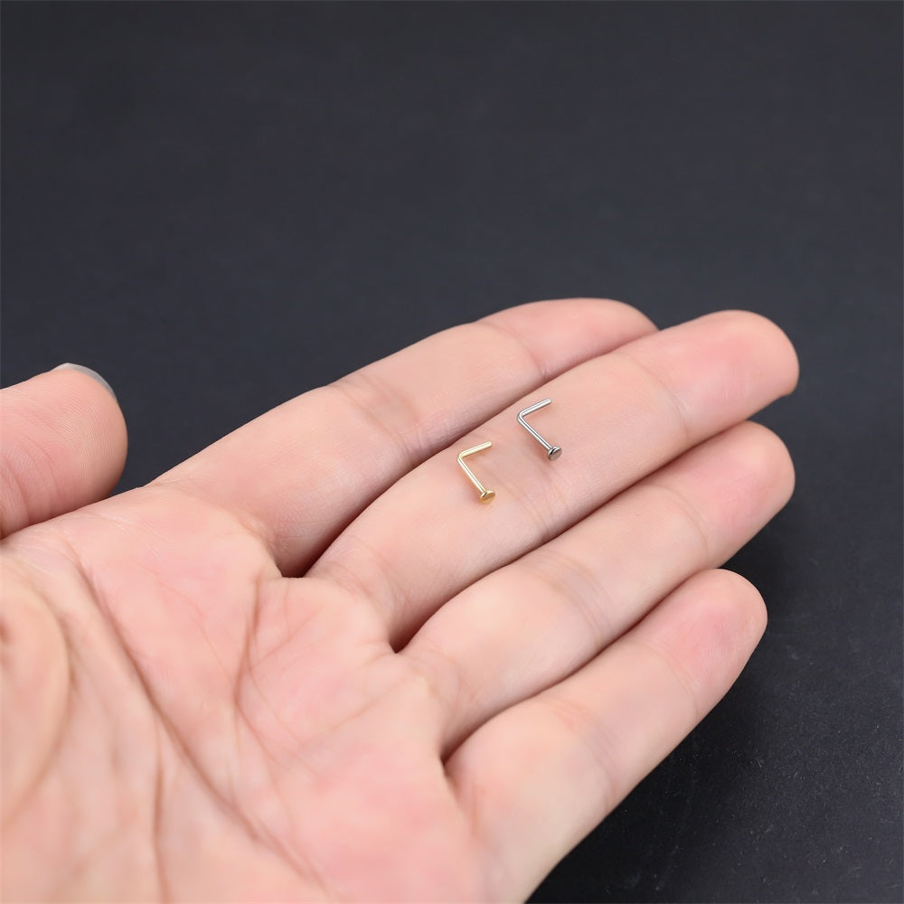 ABBN02 G-23 TITANIUM L-SHAPE NOSE STUD WITH ROUND DESIGN