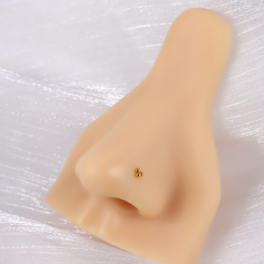 ABBN03 G-23 TITANIUM L-SHAPE NOSE STUD WITH 3 BALLS DESIGN
