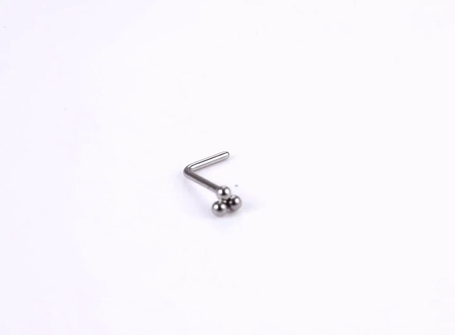 ABBN03 G-23 TITANIUM L-SHAPE NOSE STUD WITH 3 BALLS DESIGN