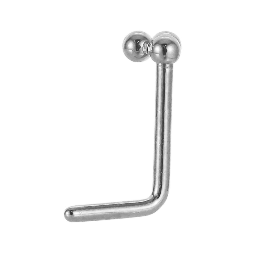 ABBN03 G-23 TITANIUM L-SHAPE NOSE STUD WITH 3 BALLS DESIGN