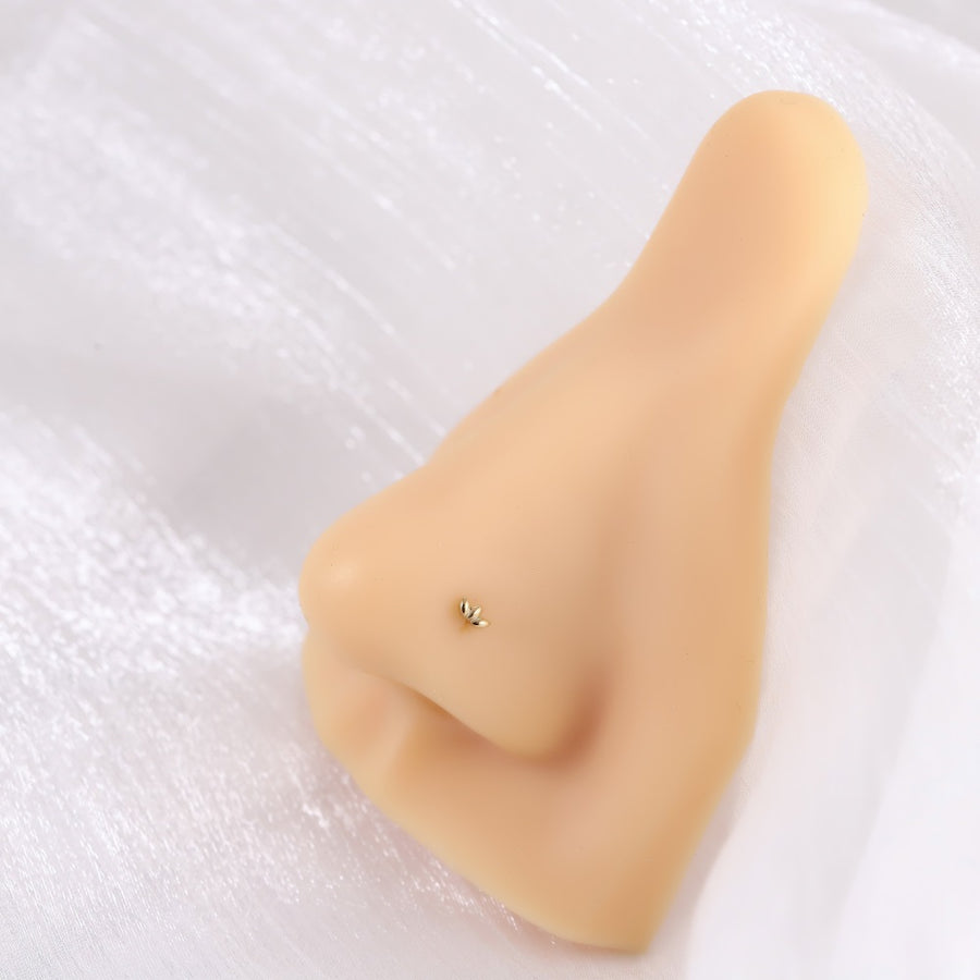 ABBN04 G-23 TITANIUM L-SHAPE NOSE STUD WITH LEAF DESIGN