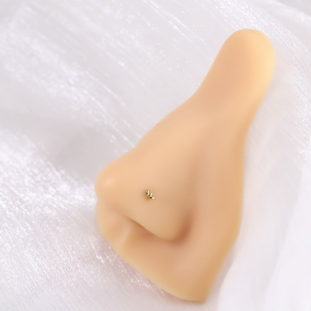 ABBN04 G-23 TITANIUM L-SHAPE NOSE STUD WITH LEAF DESIGN