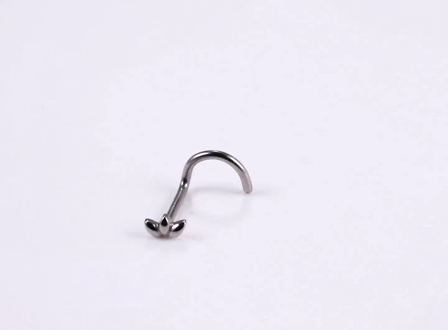 ABBN04 G-23 TITANIUM L-SHAPE NOSE STUD WITH LEAF DESIGN