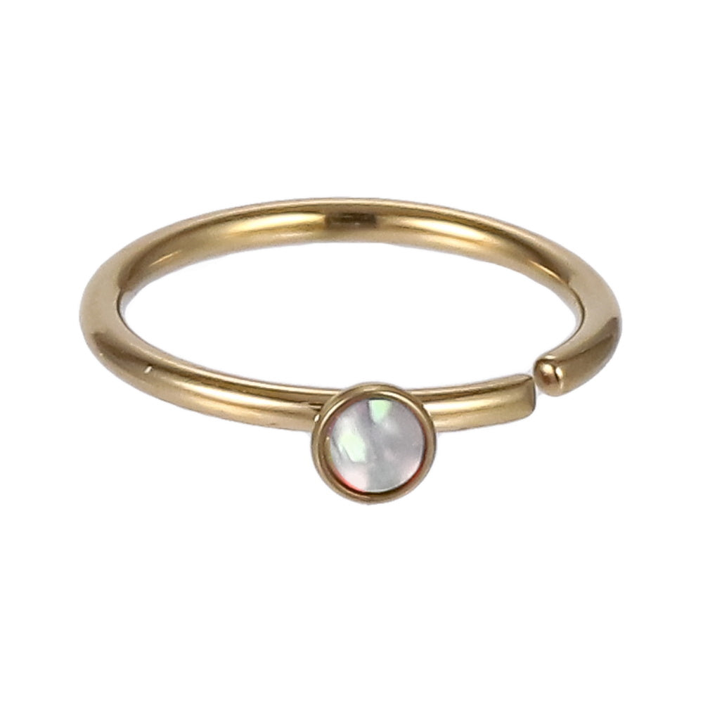 ABRN02 G-23 TITANIUM CIRCLE NOSE STUD WITH OPAL