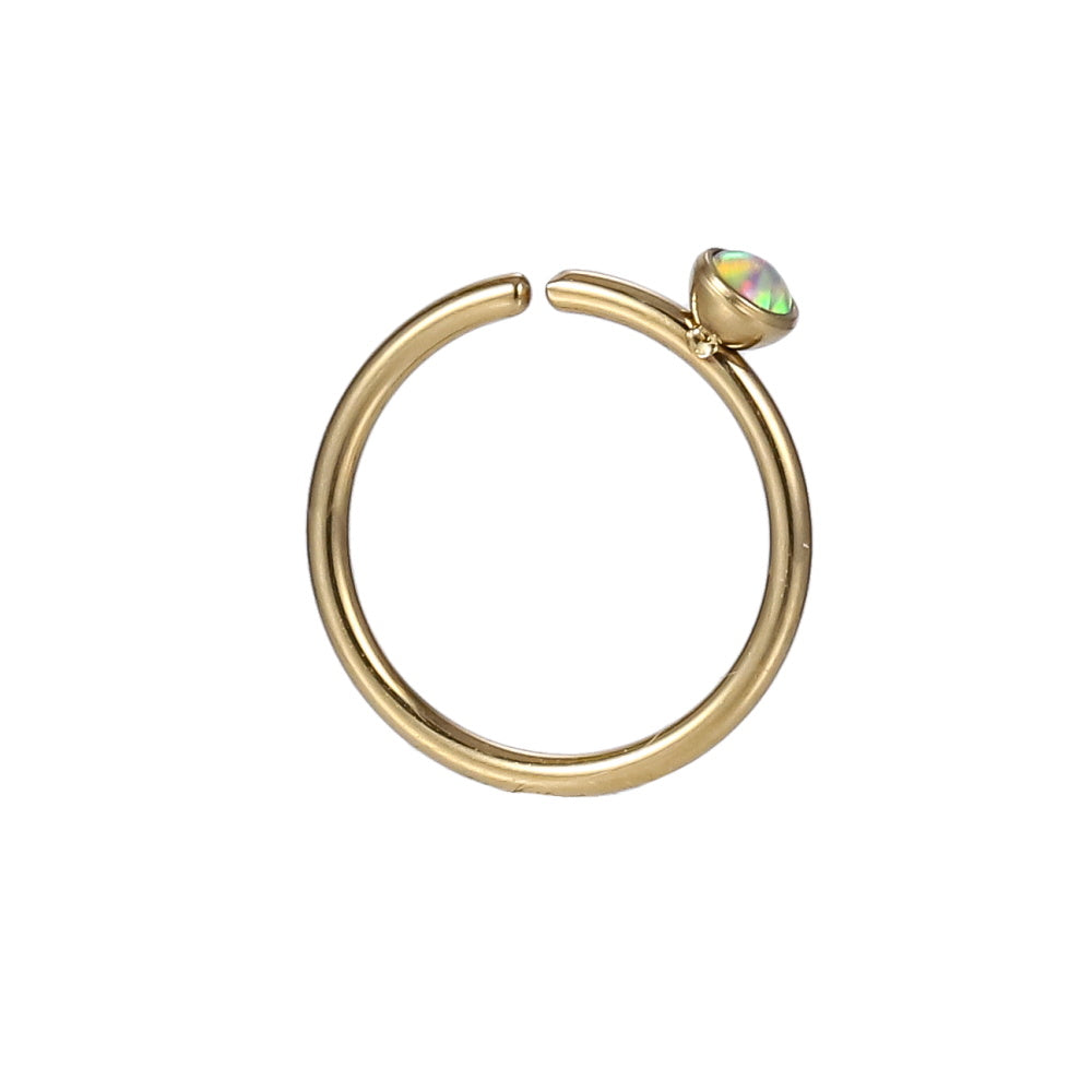 ABRN02 G-23 TITANIUM CIRCLE NOSE STUD WITH OPAL