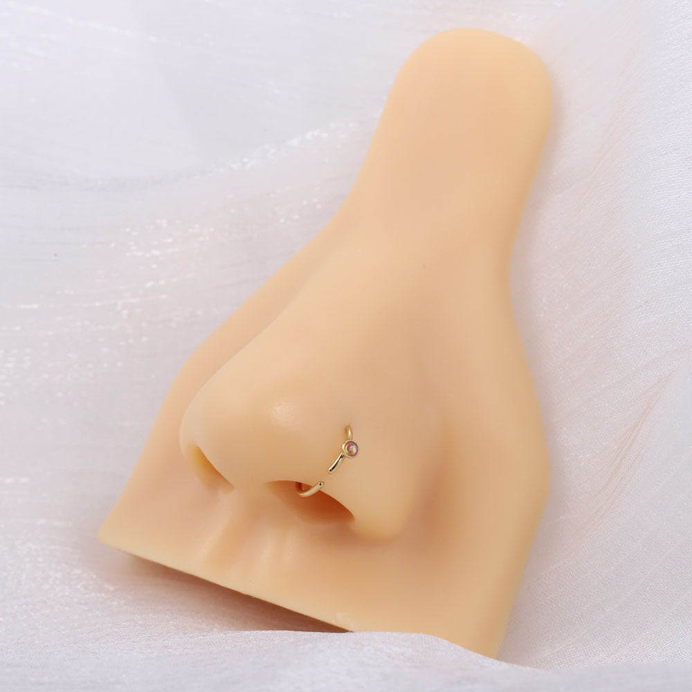 ABRN02 G-23 TITANIUM CIRCLE NOSE STUD WITH OPAL