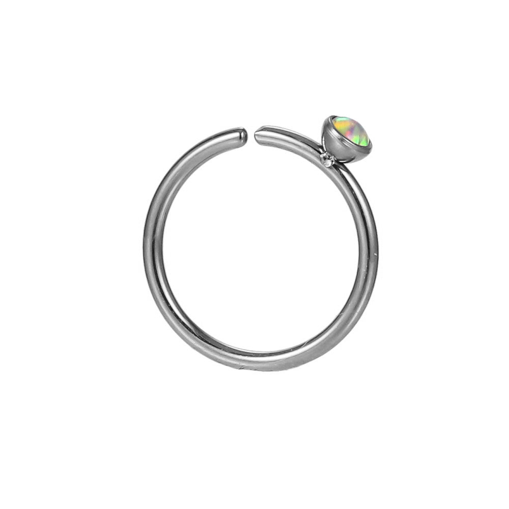 ABRN02 G-23 TITANIUM CIRCLE NOSE STUD WITH OPAL