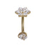 AAB Co G23 titanium internal thread belly bar with CZ flower design in 14K gold finish

