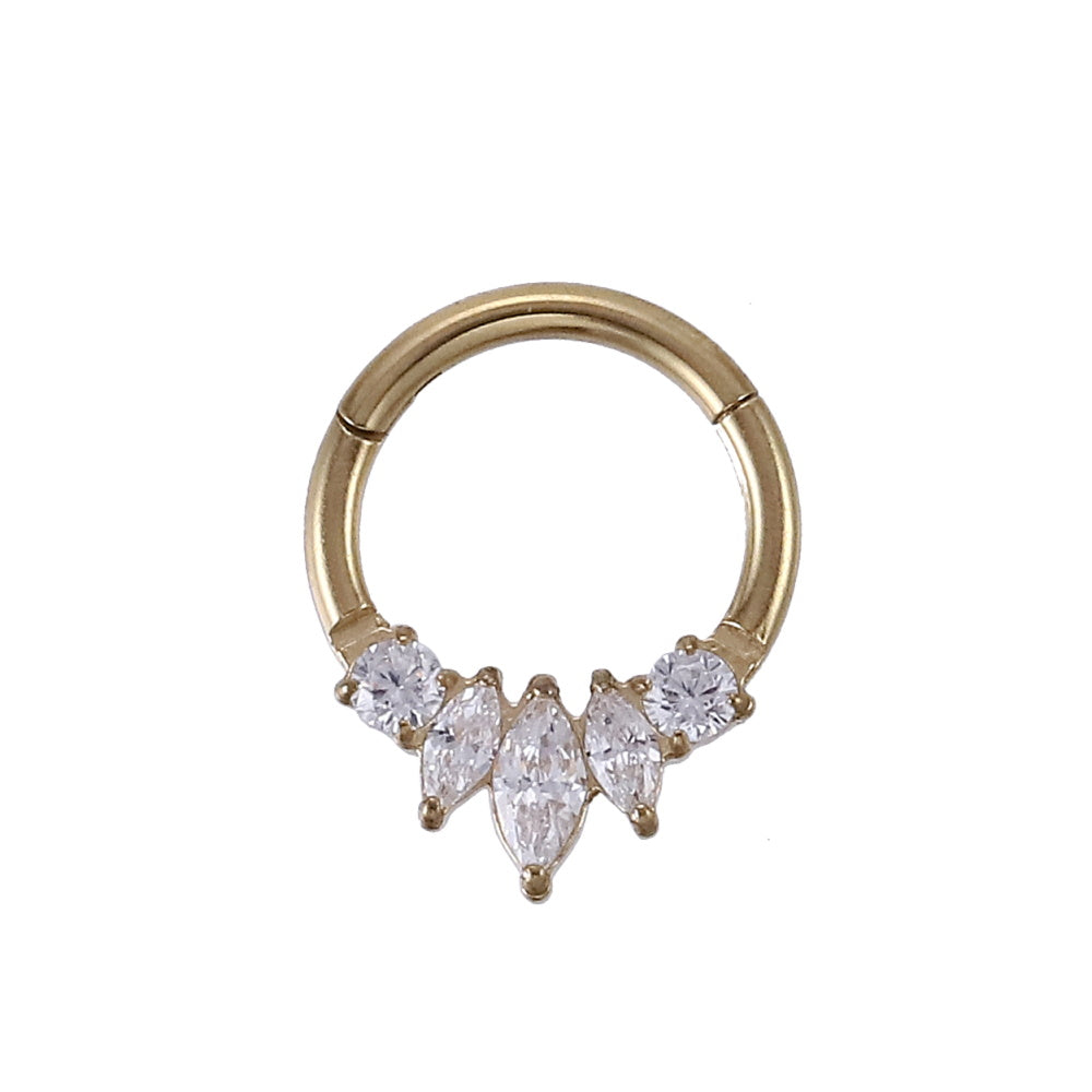 AAB Co G23 titanium hinged BCR with CZ crystal design in 14K gold finish
