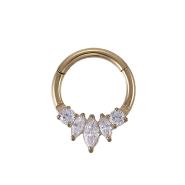 AAB Co G23 titanium hinged BCR with CZ crystal design in 14K gold finish

