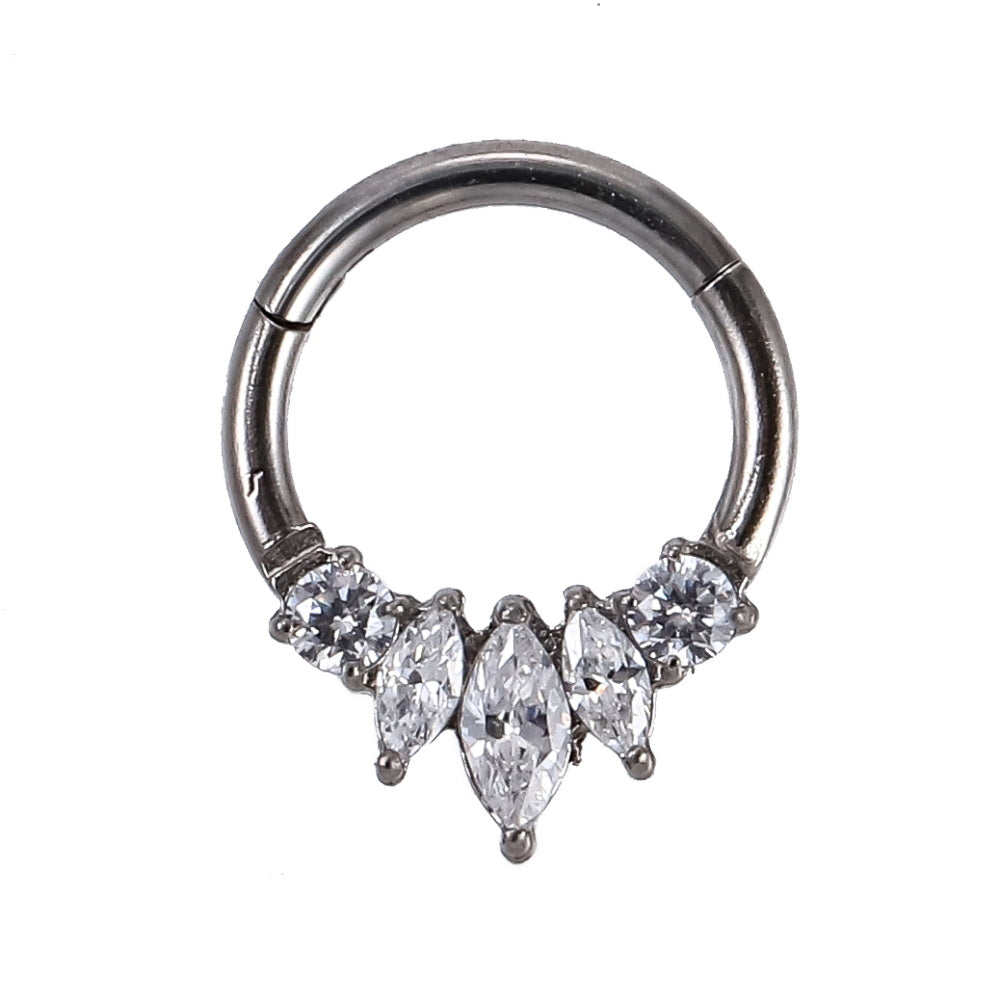AAB Co G23 titanium hinged BCR with CZ crystal design in silver finish
