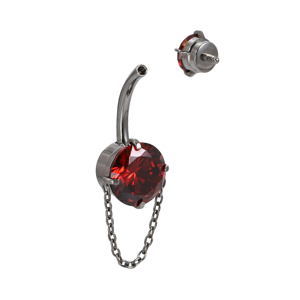 ADJBL2S08 G-23 TITANIUM INTERNAL THREAD BELLY WITH CZ AND CHAIN
