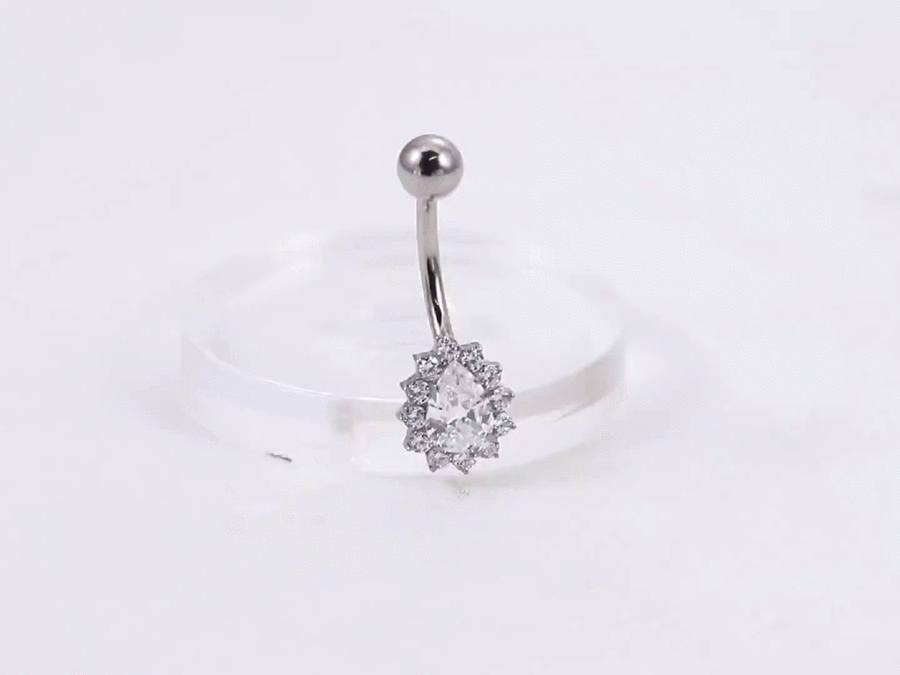 ADJBL2S09 G-23 TITANIUM INTERNAL THREAD BELLY WITH PEAR SHAPE CZ