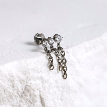 ADLBJ20 G-23 TITANIUM INTERNAL THREAD LABRET WITH CZ AND CHAIN