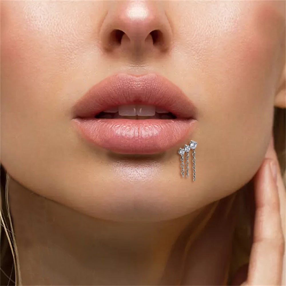 ADLBJ20 G-23 TITANIUM INTERNAL THREAD LABRET WITH CZ AND CHAIN
