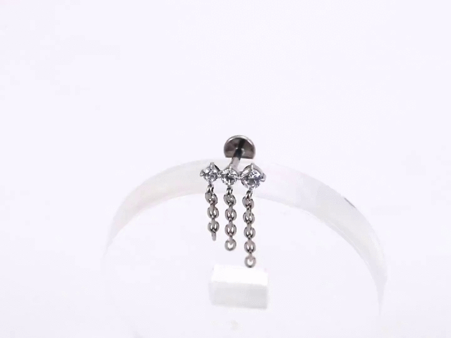 ADLBJ20 G-23 TITANIUM INTERNAL THREAD LABRET WITH CZ AND CHAIN