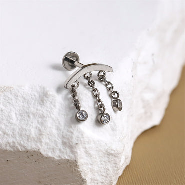 ADLBJ21 G-23 TITANIUM INTERNAL THREAD LABRET WITH CHAIN AND CZ