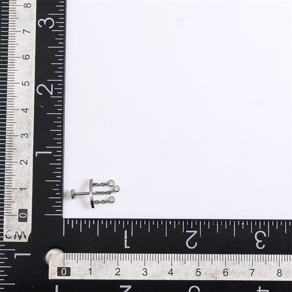 ADLBJ21 G-23 TITANIUM INTERNAL THREAD LABRET WITH CHAIN AND CZ