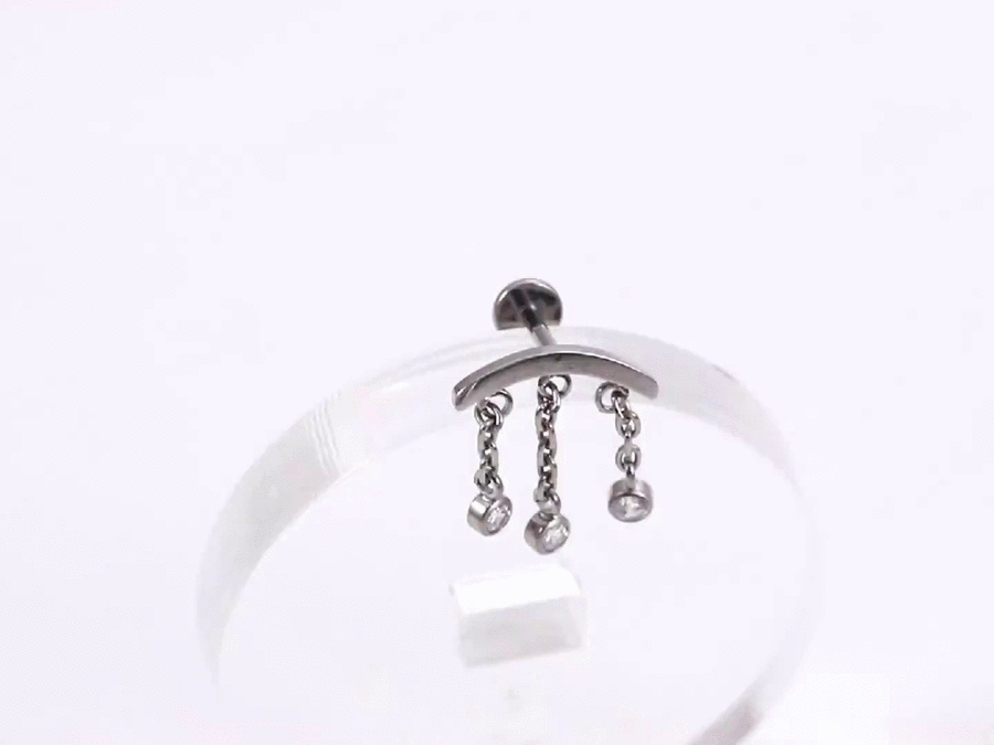 ADLBJ21 G-23 TITANIUM INTERNAL THREAD LABRET WITH CHAIN AND CZ