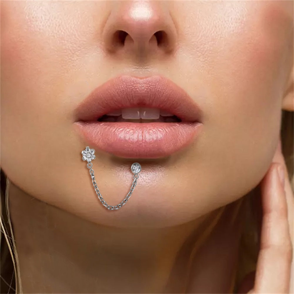 ADLBJ30 G-23 TITANIUM INTERNAL THREAD DOUBLE LABRET WITH CHAI AND CZ