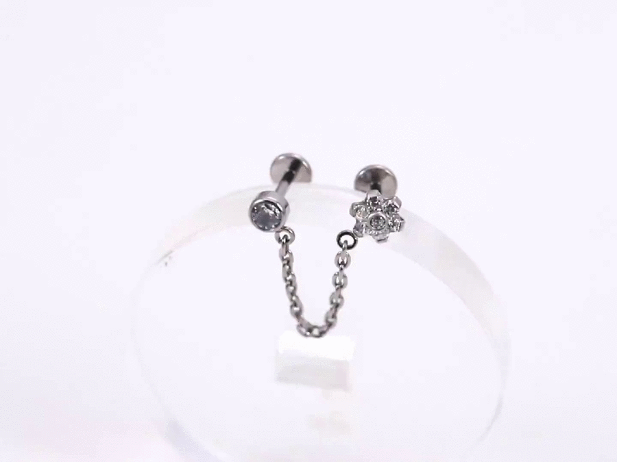 ADLBJ30 G-23 TITANIUM INTERNAL THREAD DOUBLE LABRET WITH CHAI AND CZ