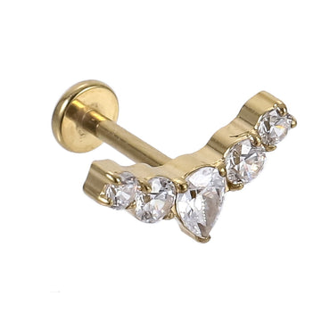AAB Co G23 titanium internal thread labret with CZ crystal in 14K gold finish
