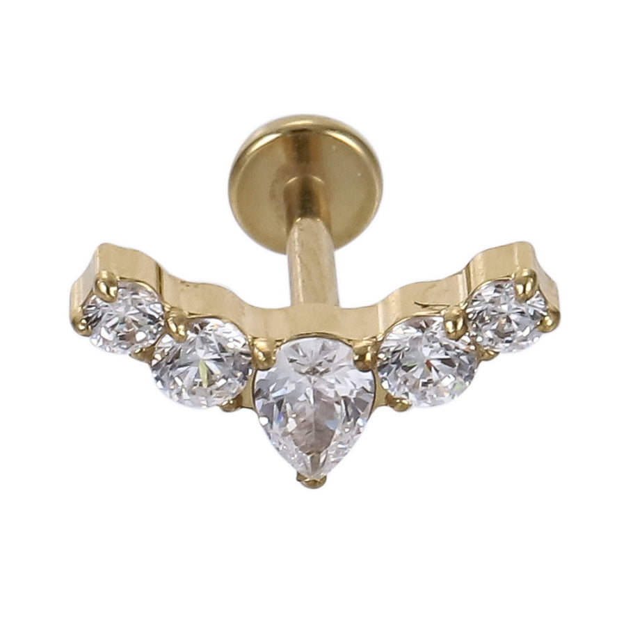 AAB Co G23 titanium internal thread labret with CZ crystal in 14K gold finish
