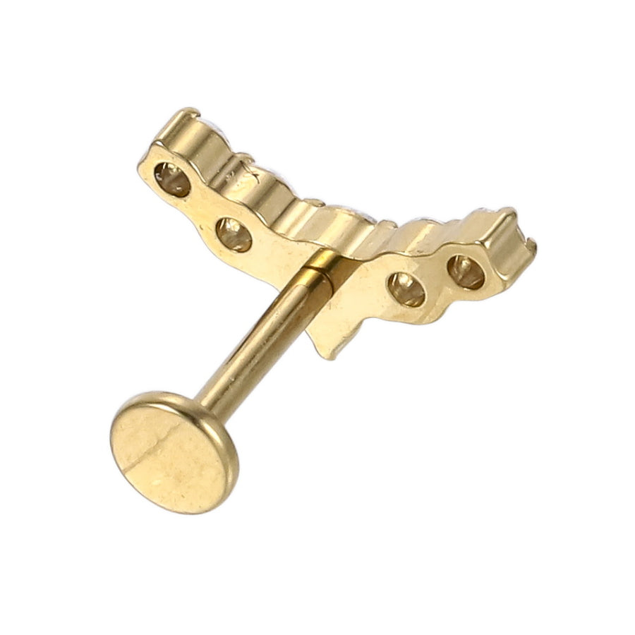 AAB Co G23 titanium internal thread labret with CZ crystal in 14K gold finish
