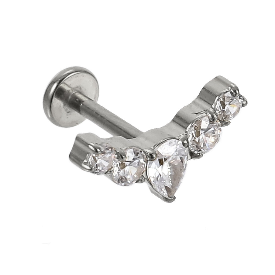 AAB Co G23 titanium internal thread labret with CZ crystal in silver finish

