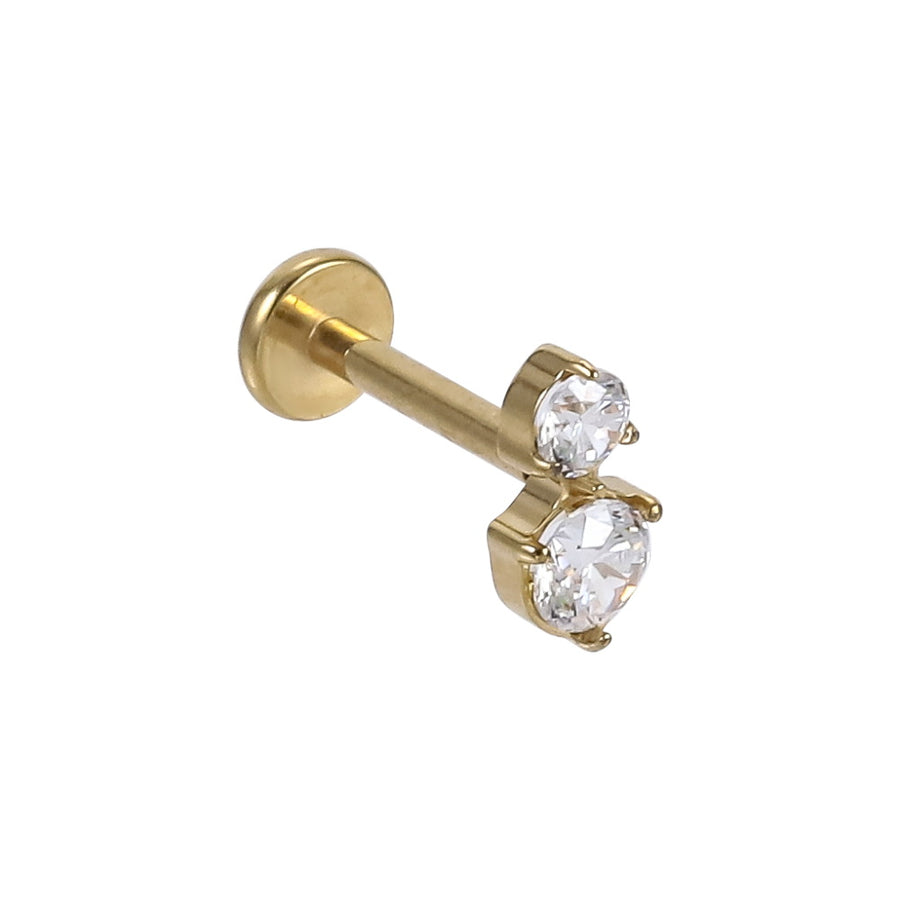 AAB Co G23 titanium internal thread labret with CZ crystal in 14K gold finish
