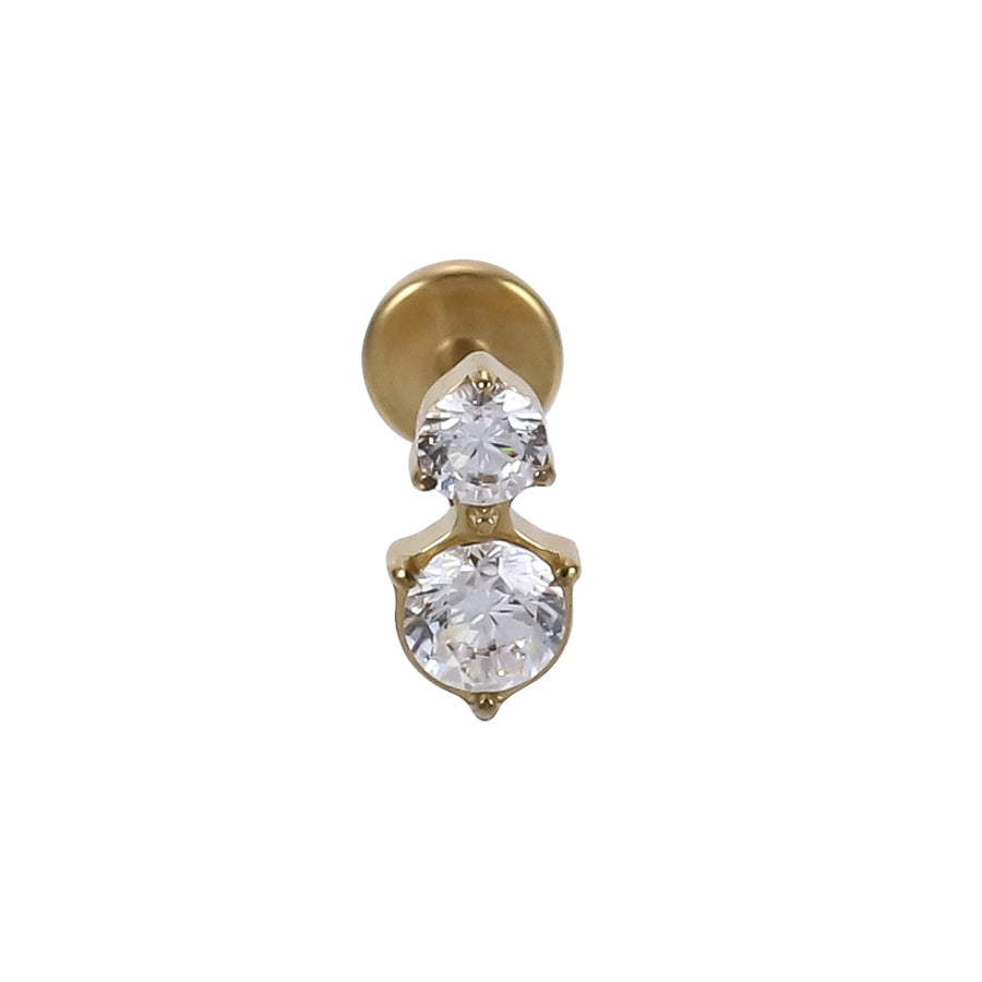 AAB Co G23 titanium internal thread labret with CZ crystal in 14K gold finish
