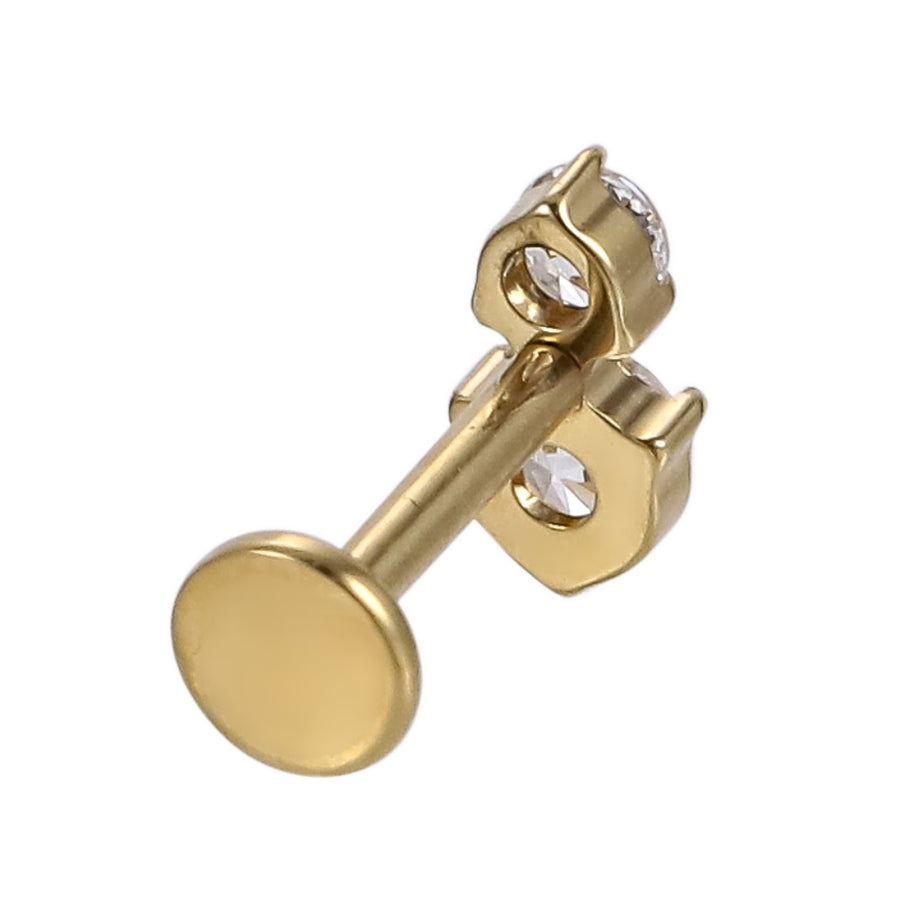 AAB Co G23 titanium internal thread labret with CZ crystal in 14K gold finish
