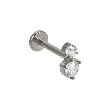 AAB Co G23 titanium internal thread labret with CZ crystal in silver finish
