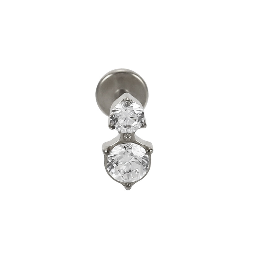 AAB Co G23 titanium internal thread labret with CZ crystal in silver finish
